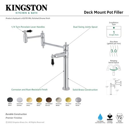 Kingston Brass Deck Mount Pot Filler, Matte Black KS3700PKL